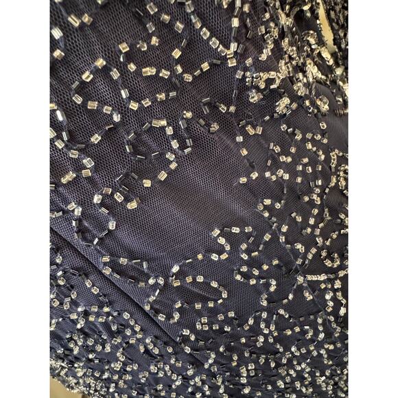 PISARRO NIGHTS NORDSTROM Women's Navy Beaded V-Neck Cocktail Dress Size 14 - Picture 8 of 10